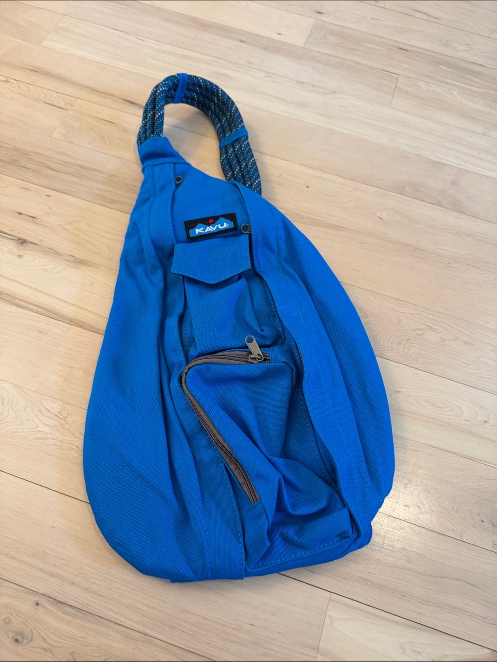 KAVU Sling Crossbody Sling Rope Bag Turquoise Blue Rope Backpack Hike-New